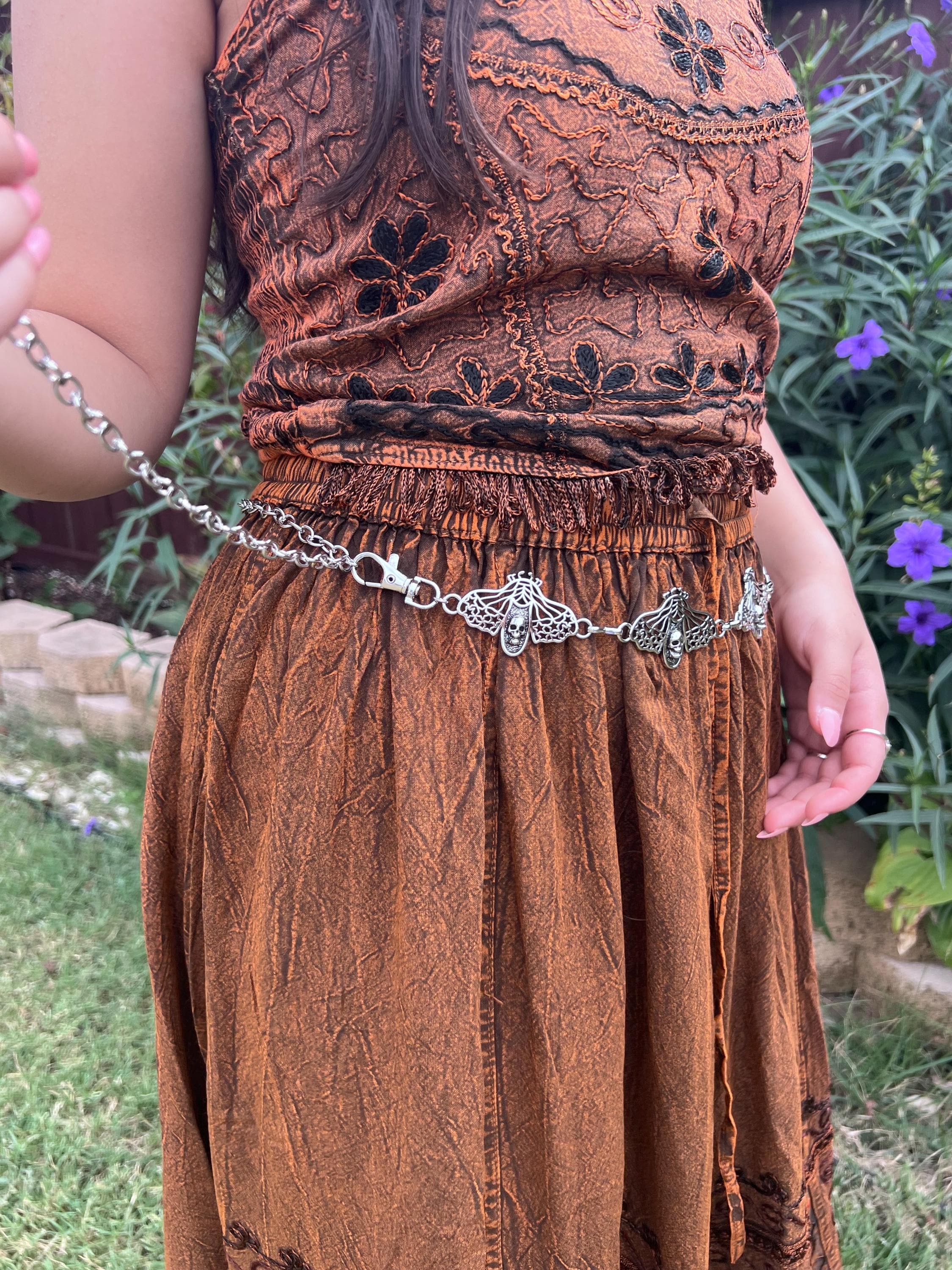 Dead Head Moth Metal Belt, Costume Jewelry, Bug Waist Chain