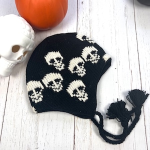 Black Skull Cap, Hand knitted Skull Beanie, Winter hat, grunge beanie ,Halloween hat, Goth fashion, unique gift punk fashion, Warm Skull Hat