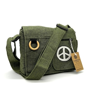 Messenger Umhängetasche mit Peacezeichen Stickerei/ Handgemachte Tasche/ Crossbody/ Baumwolltasche/ Vegan/ Bio/ Reisen/ Arbeit/ Lässig/ Geschenk/Unisex