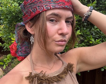 Paisley Print Silk Scarf, 70s Style Bandanna, Boho Head Wrap