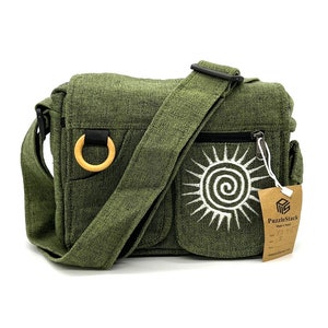 Umhängetasche mit Swirl Stickerei, handgemachte Crossbody, Schultertasche, Baumwolltasche, Vegan Bio, Casual Arbeitstasche, Geschenk, Unisex Stil