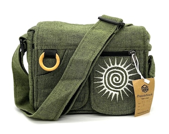 Umhängetasche mit Swirl Stickerei, handgemachte Crossbody, Schultertasche, Baumwolltasche, Vegan Bio, Casual Arbeitstasche, Geschenk, Unisex Stil