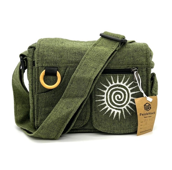 Messenger Crossbody Bag With Swirl Embroidery, Handmade