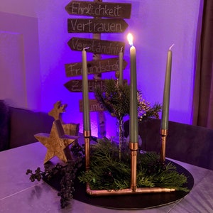 Advent wreath / candle holder made of copper pipe