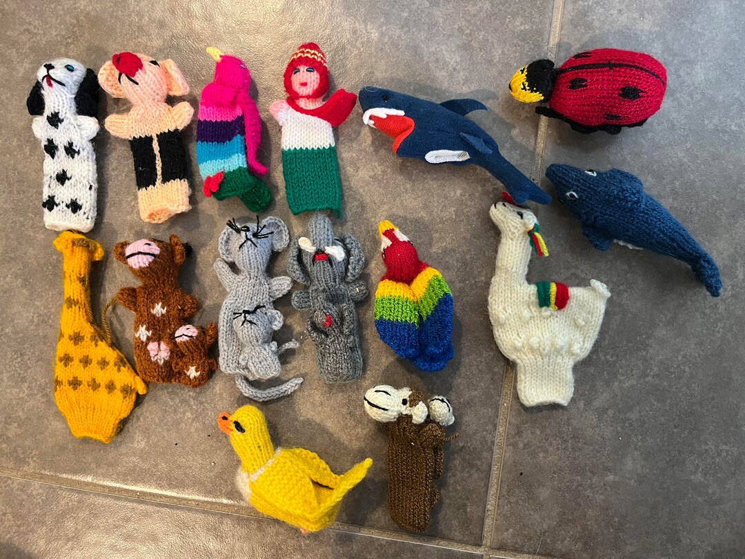 Vintage Finger Puppets Nursery Crochet Knitted Mommy and Me Etsy