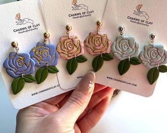 Pendientes de primavera de arcilla polimérica / Día de primavera / Arcilla polimérica / Pendientes de rosa / Hipoalergénicos / Colores de primavera l Joyería l Hecho a mano
