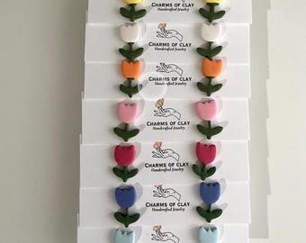 Pendientes de primavera de arcilla polimérica / Día de primavera / Arcilla polimérica / Pendientes de tulipán / Hipoalergénicos / Colores de primavera l Joyería l Hecho a mano / Tachuelas
