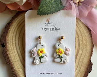 Pendientes de Pascua de arcilla polimérica / Día de Pascua / arcilla polimérica / Pendientes de conejito / hipoalergénicos / Día de Pascua de primavera l joyería l hecho a mano