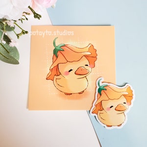 Simpatico set di adesivi in vinile e stampa artistica/anatra con cappello a fiore/arte da parete/scrivania/cartolina opaca/adesivo fustellato resistente all'acqua/UV