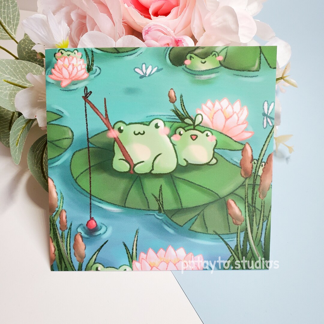 Frogs in a Pond Print Cute Art Print Kawaii Art Print Cute Wall Art Art