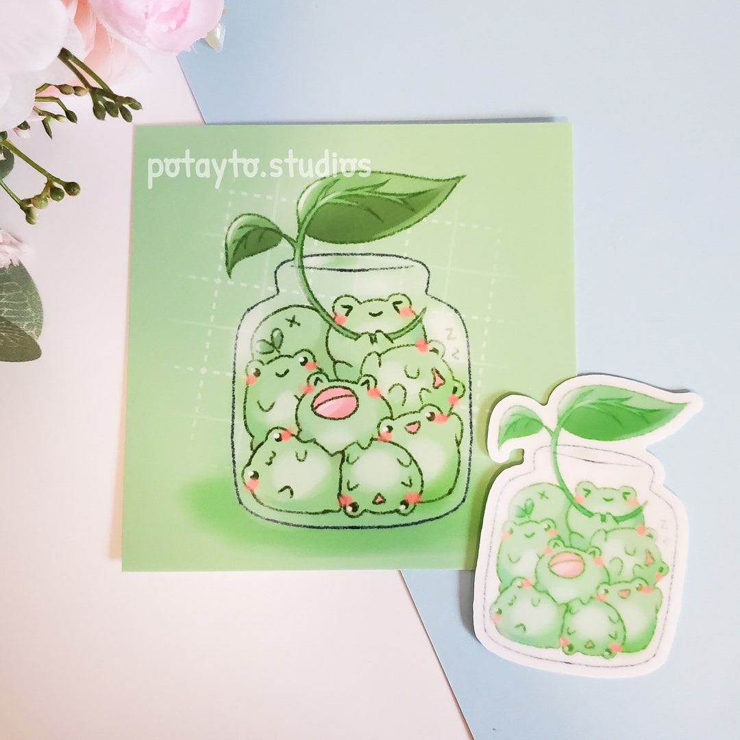 Cute Transparent Vinyl Sticker and Art Print Set | Frog Jar | Wall/desk ...