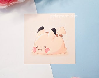 Electric Mouse Chonkymon | Cute Art Print | Kawaii Art Print | Cute Wall Art | Wall Art Print | Wall & Desk Decor | Matte Postcard