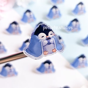 Cozy Penguin Acrylic Pin | Lapel Pin | Clothing Accessory | Clear Acrylic Pin | Cute Kawaii Acrylic Pin | Cute Penguin | Cute Gift