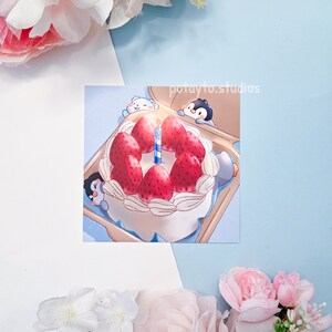 Boîte à lunch Gâteau Pingouin Ours | Impression d’art mignonne | Impression d’art Kawaii | Art mural mignon | Impression d’art mural | Décoration murale et de bureau | Carte postale mate