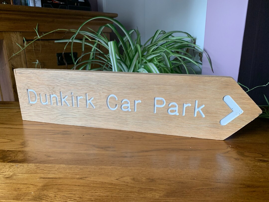 Reclaimed Solid Oak Finger Post Sign dunkirk Car Park Recovered From