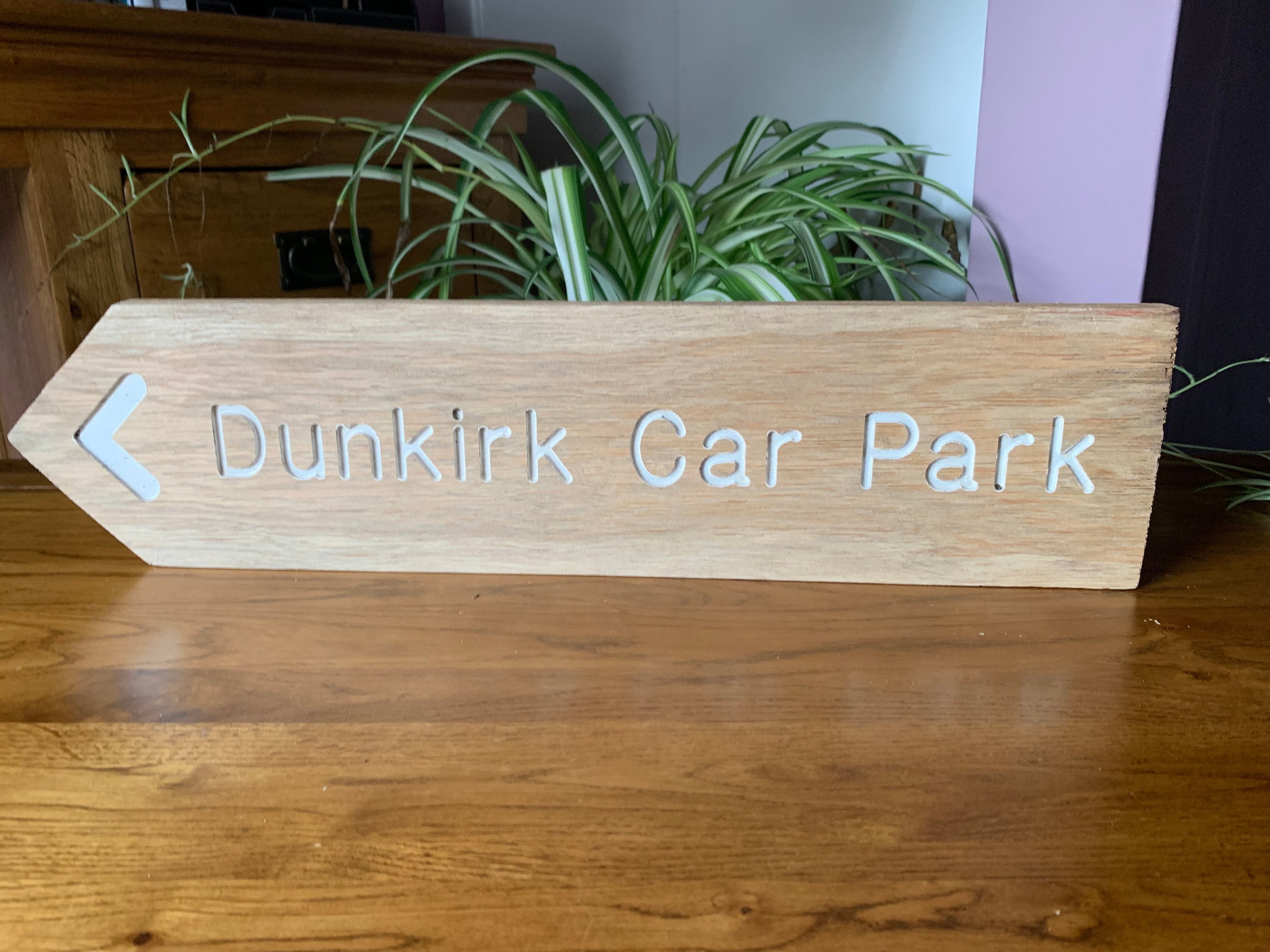 Reclaimed Solid Oak Finger Post Sign dunkirk Car Park Recovered From