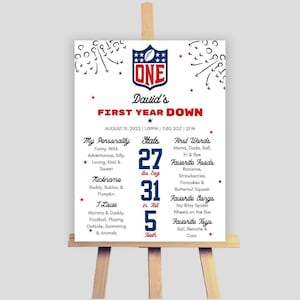First Year Down Milestone Board - NFL First Birthday Boy Milestone Board Template 18x24in & 24x36in | Football First Birthday Milestone