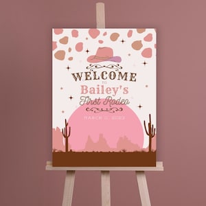 First Rodeo Birthday Welcome Sign Template - Cowgirl Party | Instant Download Birthday Welcome Sign - Western Birthday Welcome Sign