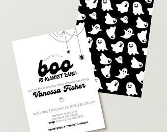 A Little Boo is Almost Due Invitation | Halloween Baby Shower Invitation  Ghost Baby Shower Invite | October Baby Shower Instant Download