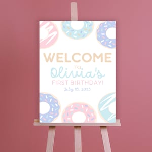 Süßes Willkommensschild | Donut 1 Geburtstag - Pastel Sweets | Donut Willkommensschild - Erster Geburtstag Willkommensschild Vorlage | Sofort Download