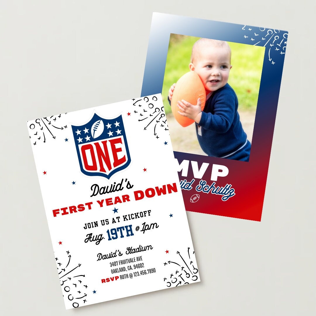 First Year Down Birthday Invitation Football First Birthday NFL First