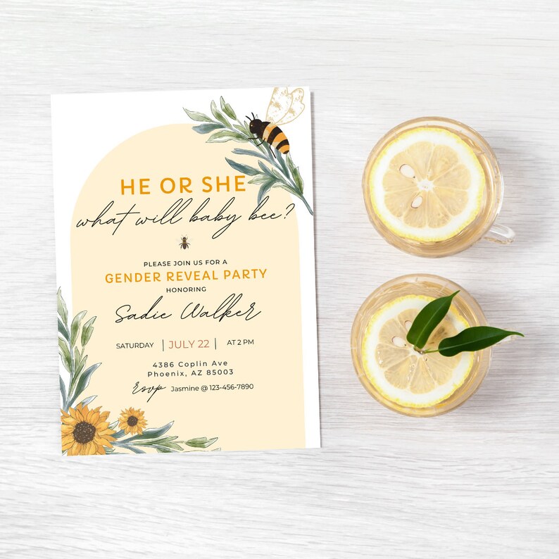 Bee Gender Reveal Invitation | He or She - What Will Baby Be? | Gender ...