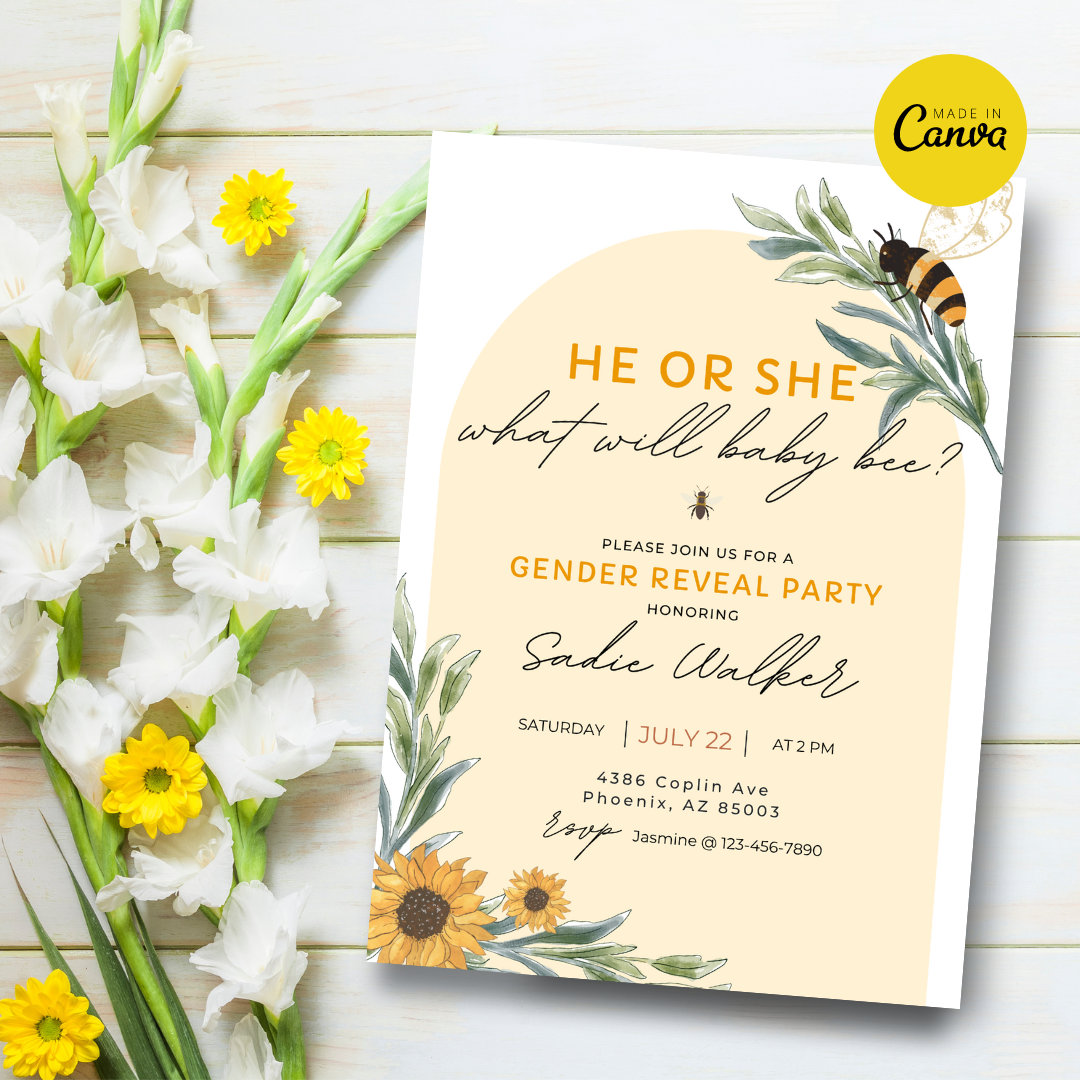 Bee Gender Reveal Invitation | He or She - What Will Baby Be? | Gender ...
