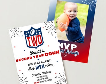 Second Year Down Birthday Invitation - Football Second Birthday | NFL Second Birthday Boy Invite for Print & Digital Download Template
