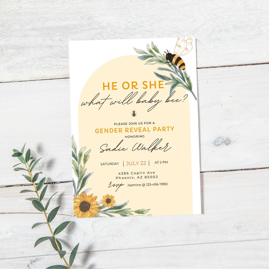 Bee Gender Reveal Invitation | He or She - What Will Baby Be? | Gender ...