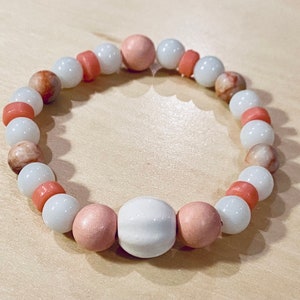 Vitt Jadearmband: Rosa Java, Trä, Vit Porslinsmitta