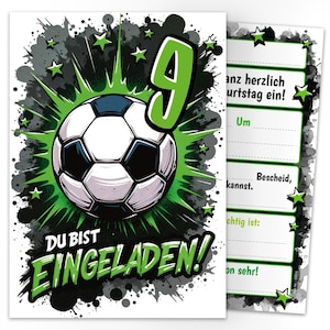 Fußball Einladungskarten zum 9. Kindergeburtstag Jungen Fussball coole Einladungen neunte Geburtstag Jungsgeburtstag Fußball-Motiv Jungs