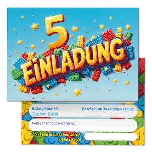 Einladungskarten Bausteine zum 5. Kindergeburtstag coole Einladungen zum fünften Geburtstag Bauklötze-Motiv für Jungen Jungs Building Bricks