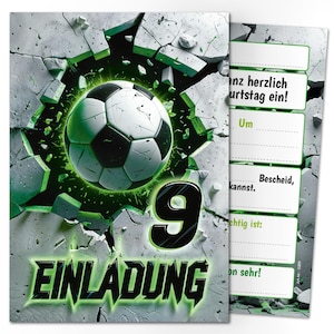 Fußball Einladungskarten zum 9. Kindergeburtstag Jungen Fussball coole Einladungen neunte Geburtstag Jungsgeburtstag Fußball-Motiv Jungs