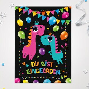 Einladungskarten Dinosaurier zum Kindergeburtstag Einladungen zum Geburtstag Dino-Motiv für Mädchen Mädels Karten Saurier schöne Karten