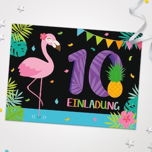 Einladungskarten zum 10. Kindergeburtstag Flamingo coole Einladungen zum zehnten Geburtstag Flamingo-Motiv für Mädchen Mädels pink Flamingo