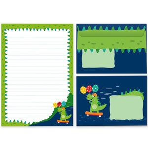 Briefpapier-Set Krokodil Briefblock Umschläge Blöcke für Jungs Jungen Dino-Motiv A4 A5 Skateboard Notizblock Papier cooles Heft Kroko