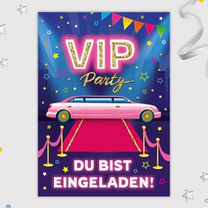 VIP Einladungskarten zum Kindergeburtstag Mädchen coole Karten Geburtstag Einladungen Geburtstagseinladungen Mädchengeburtstag Disco