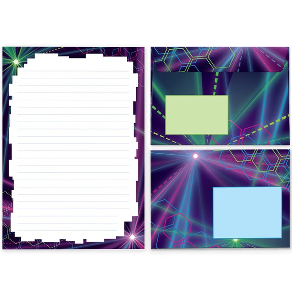 Briefpapier-Set Lasertag Briefblock Umschläge Blöcke für Jungs Jungen Mädchen Mädels Disco-Motiv A4 A5 Laser Lasertag Notizblock Papier cool