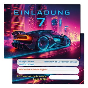 Auto Einladungskarten zum 7. Kindergeburtstag Jungen Rennauto coole Einladungen siebte Geburtstag Jungsgeburtstag Rennwagen-Motiv Jungs