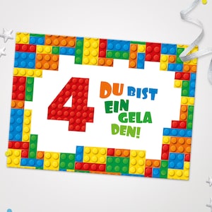 Einladungskarten Bausteine zum 4. Kindergeburtstag coole Einladungen zum Geburtstag Bauklötze-Motiv für jungen Jungs Mädchen Building Bricks