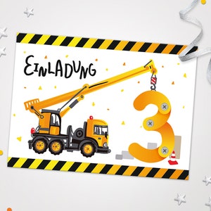 Einladungskarten Baustelle zum 3. Kindergeburtstag coole Einladungen zum Geburtstag Baustelle-Motiv für jungen Jungs Bagger Autos LkW Kran
