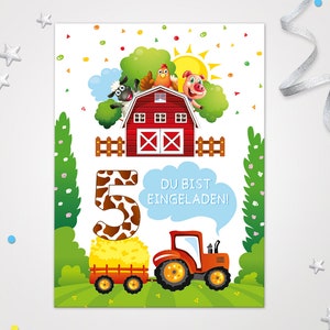 Einladungskarten Bauernhof zum 5. Kindergeburtstag Karten zum Geburtstag Bauernhof-Motiv für Mädchen Jungen Jungs Mädels Einladungen Traktor