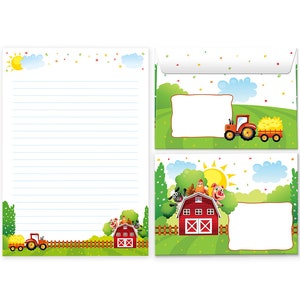 Briefpapier-Set Bauernhof Briefblock Umschläge Blöcke für Jungs Jungen Mädchen Bauernhof-Motiv A4 A5 Traktor Notizblock Papier cooles Heft