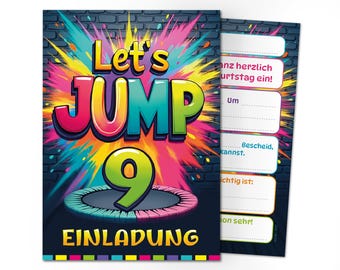 Jump Einladungskarten zum 9. Kindergeburtstag Einladungen neunte Geburtstag Trampolin Mädchen Jungen Mädels Kinder Springen Jumpen Jump-Park