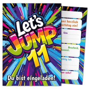 Jump Einladungskarten zum 11 Kindergeburtstag Einladungen elfte Geburtstag Trampolin Mädchen Jungen Mädels Kinder Springen Jumpen Jump-Park
