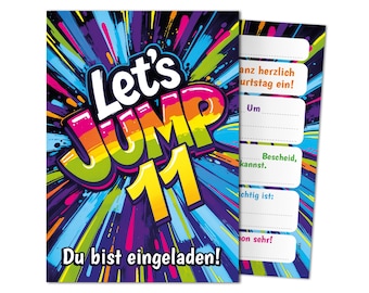 Jump Einladungskarten zum 11 Kindergeburtstag Einladungen elfte Geburtstag Trampolin Mädchen Jungen Mädels Kinder Springen Jumpen Jump-Park