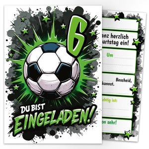Fußball Einladungskarten zum 6. Kindergeburtstag Jungen Fussball coole Einladungen sechste Geburtstag Jungsgeburtstag Fußball-Motiv Jungs