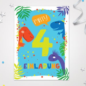 Einladungskarten Dinosaurier zum 4. Kindergeburtstag Einladungen zum Geburtstag Dino-Motiv für Jungen Jungs Karten Saurier schöne Karten