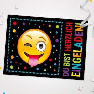 Einladungskarten Emoticons zum Kindergeburtstag coole Karten zum Geburtstag für Mädchen Jungen Jungs Mädels Einladungen Smiley Motiv