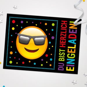 Einladungskarten Emoticons zum Kindergeburtstag coole Karten zum Geburtstag für Mädchen Jungen Jungs Mädels Einladungen Smiley Motiv